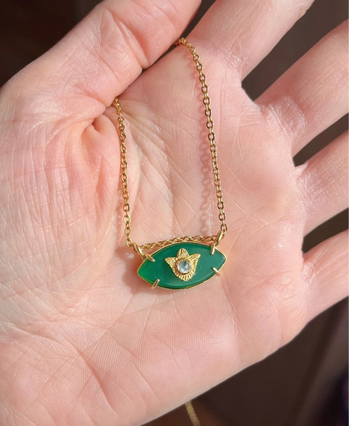 Collier amulette œil protecteur Onyx vert