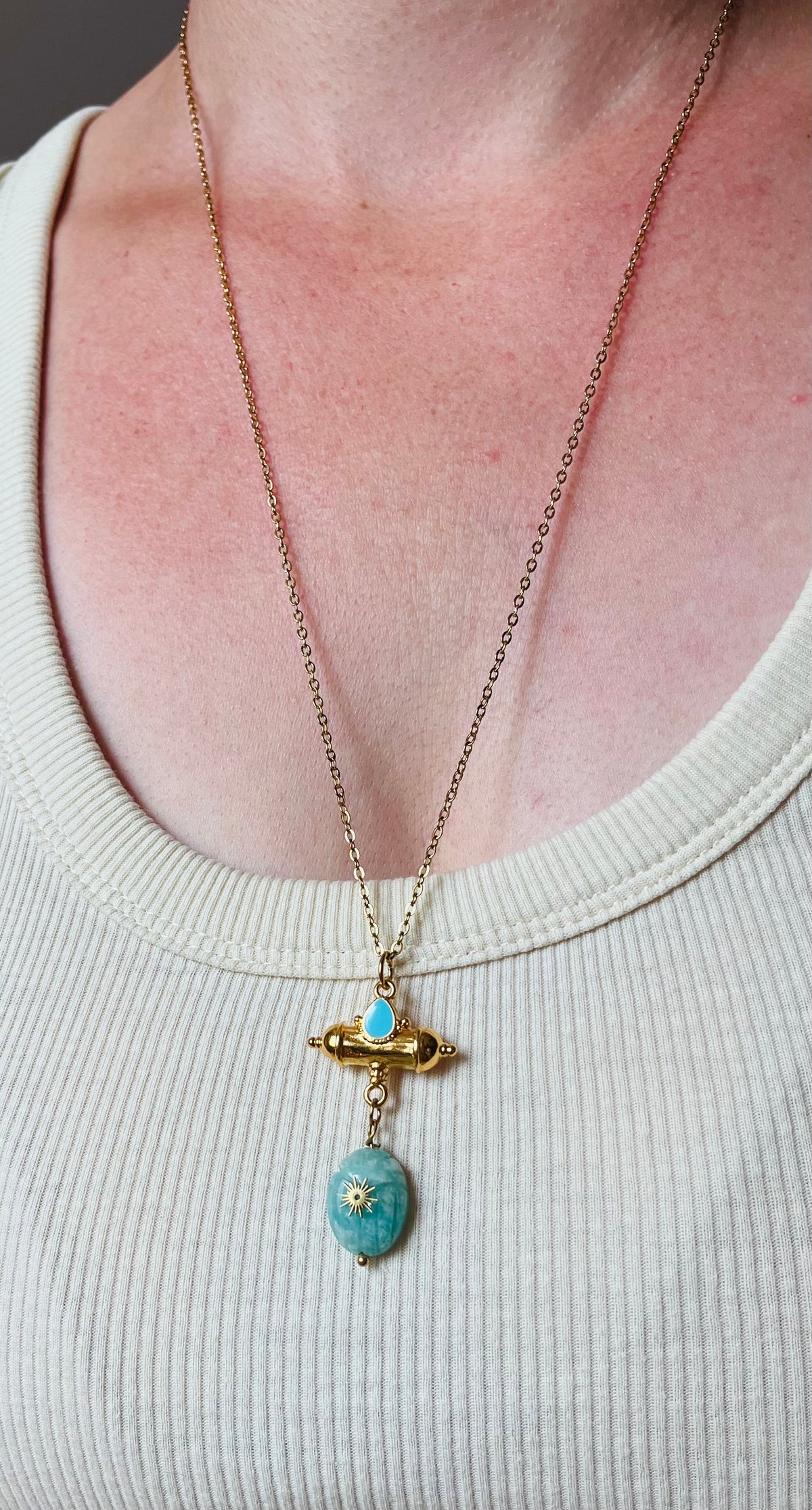 Collier sautoir talisman scarabée Amazonite