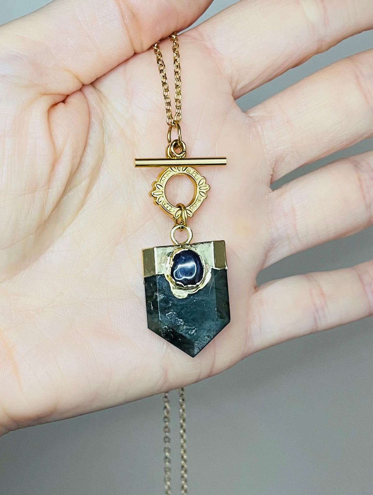 Collier sautoir talisman Labradorite et Améthyste