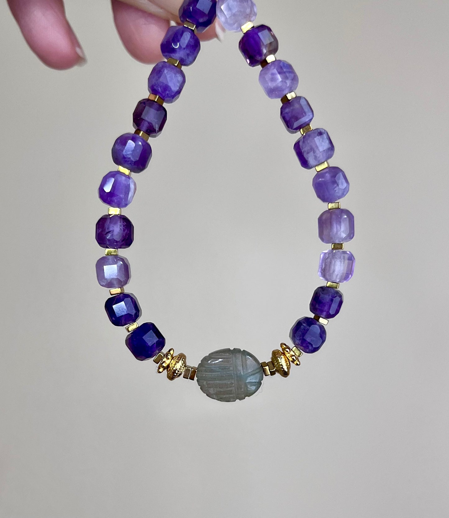 Bracelet talisman scarabée Labradorite et Améthyste