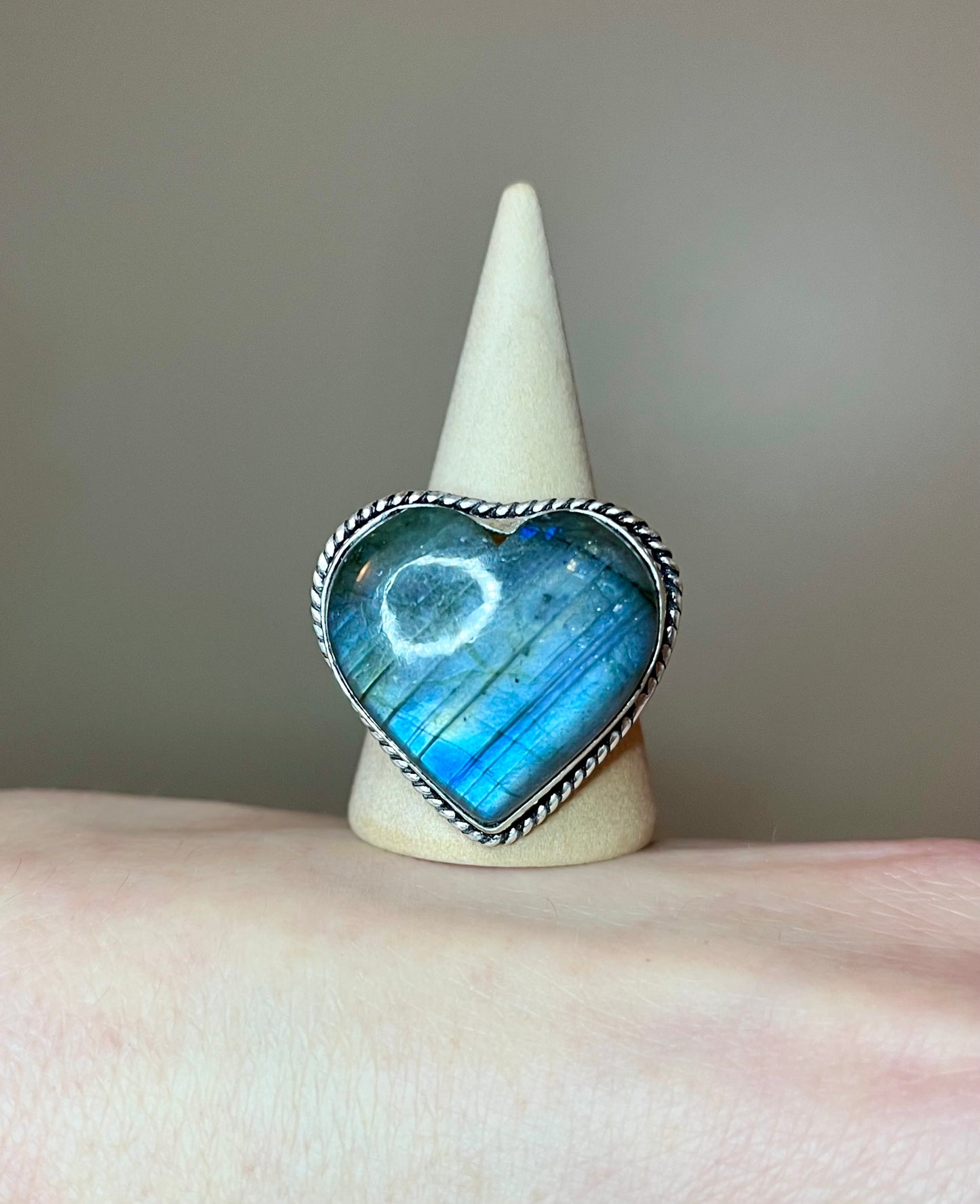 Bague coeur Labradorite et argent 925