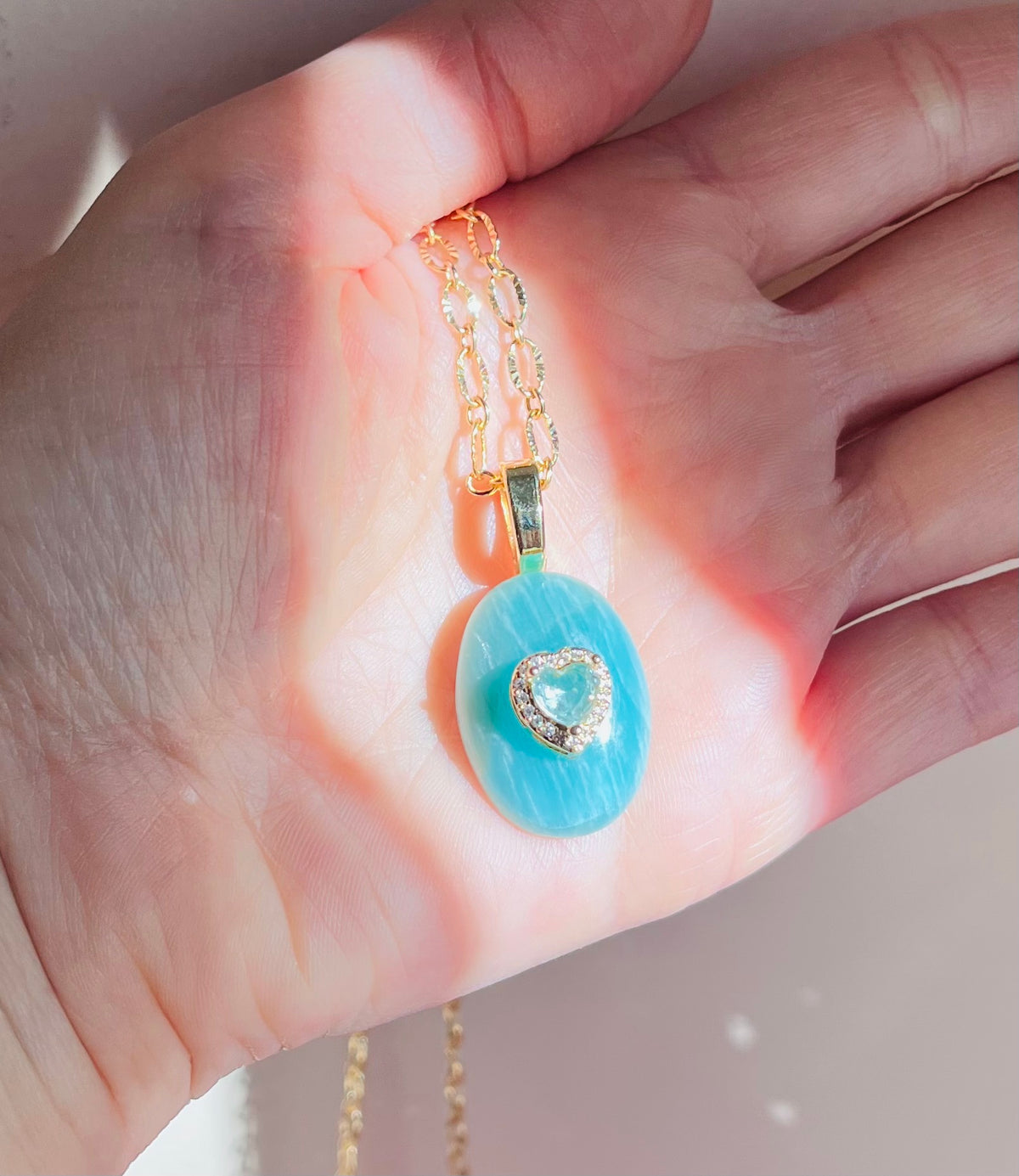 Collier sautoir grigri Amazonite
