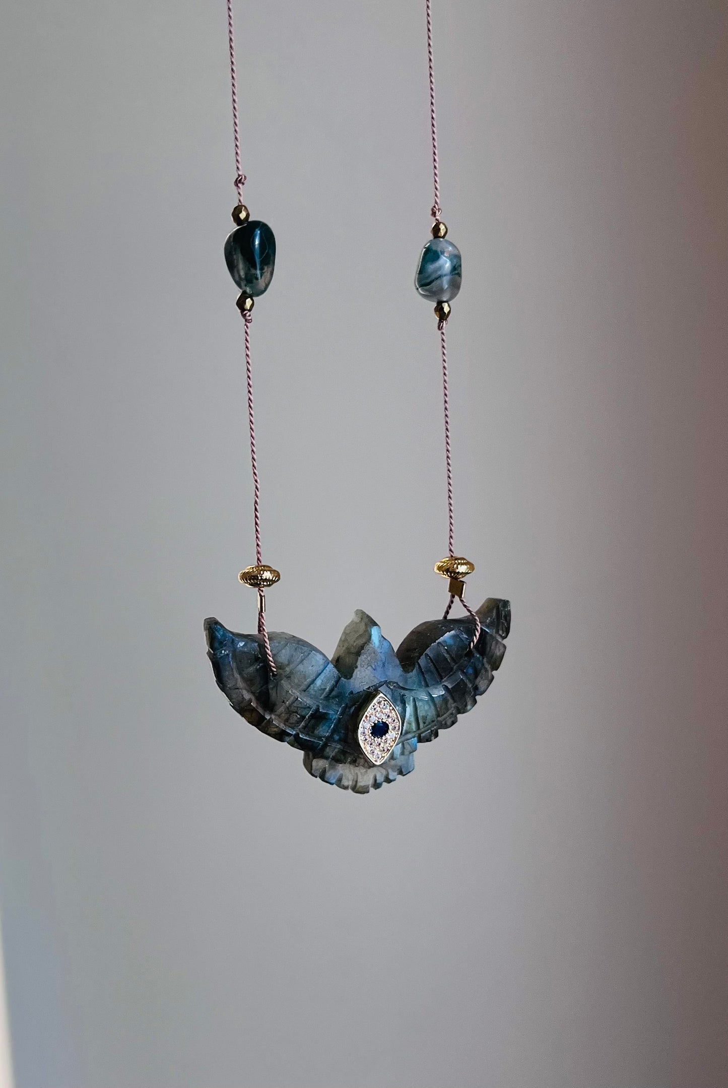 Sautoir phœnix Labradorite et Agate mousse