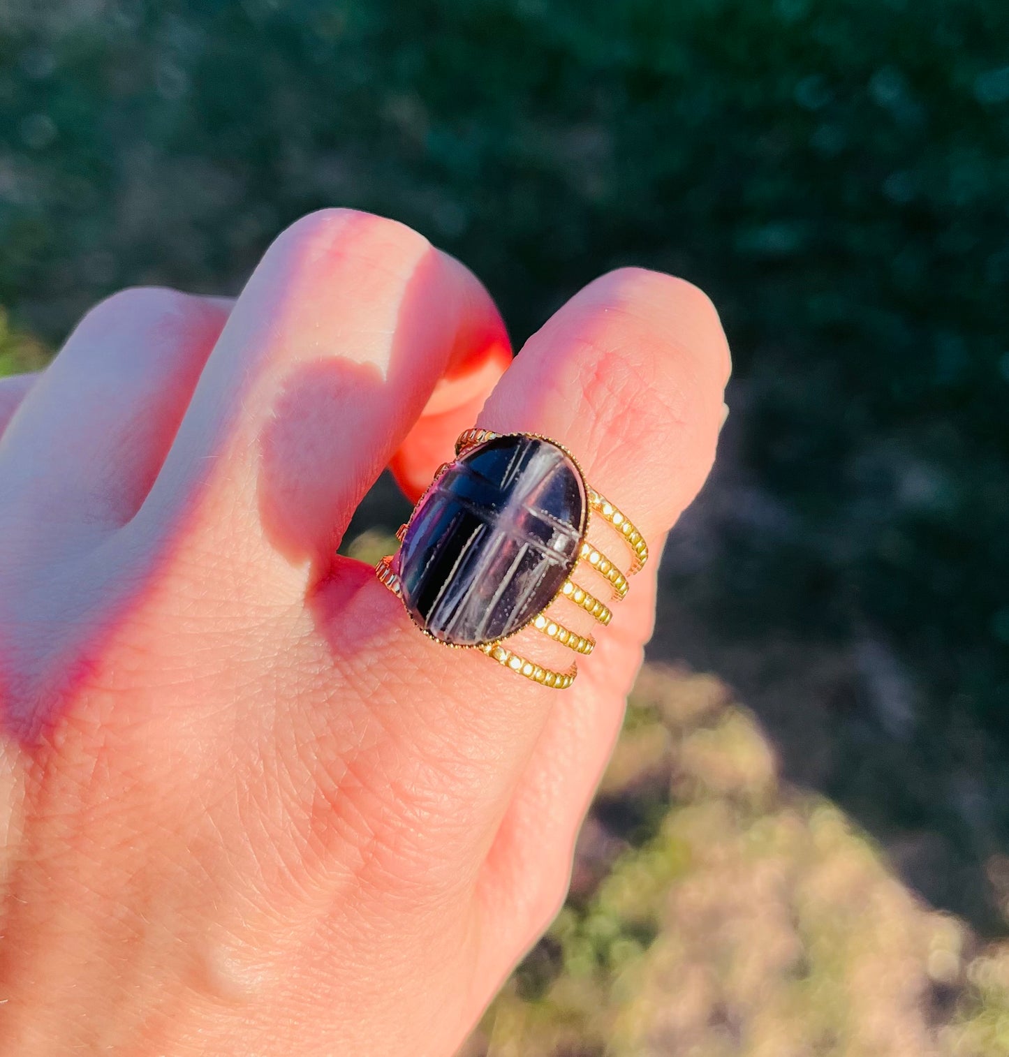 Bague amulette scarabée Fluorite