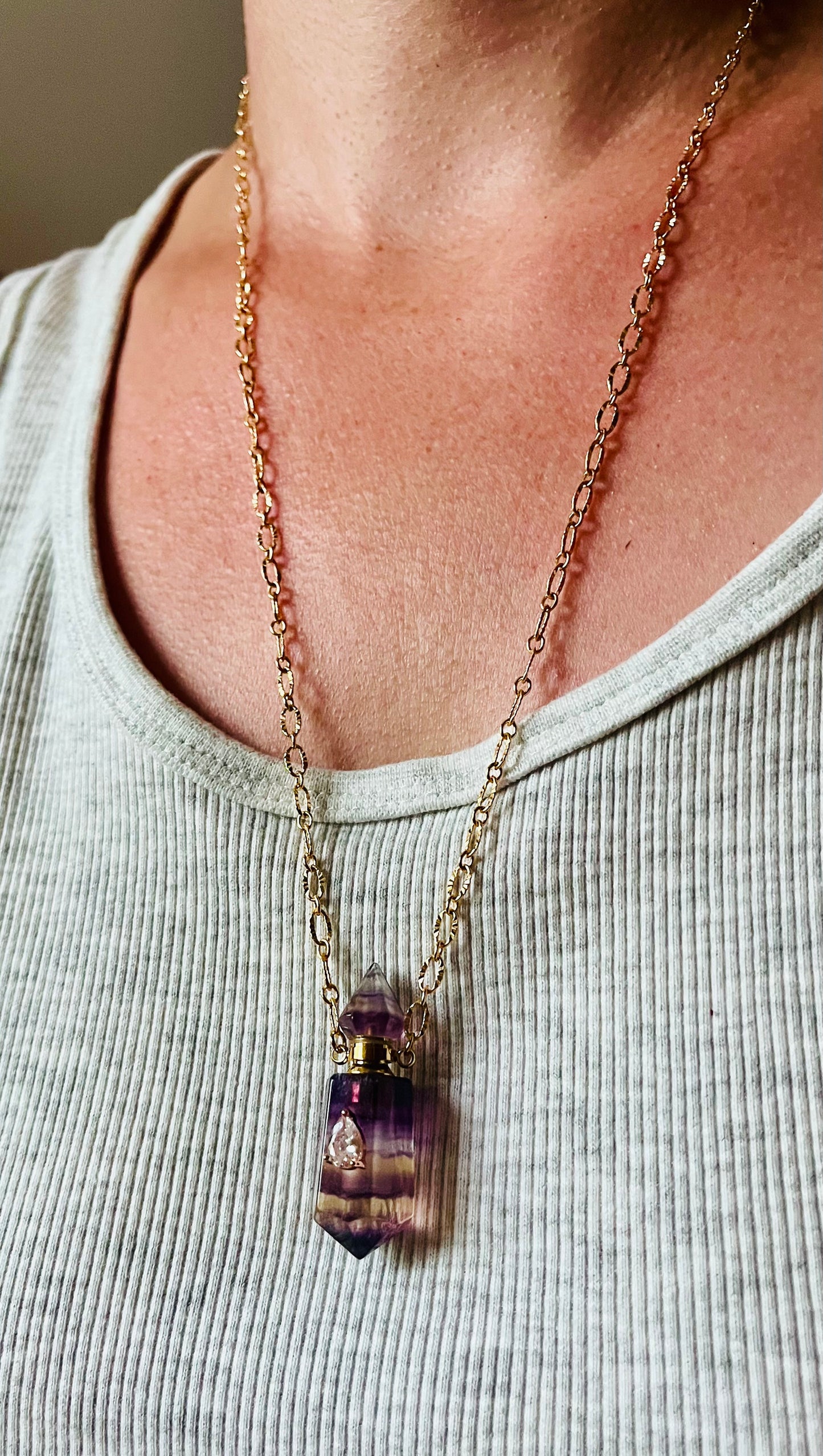 Collier sautoir fiole talisman Amétrine