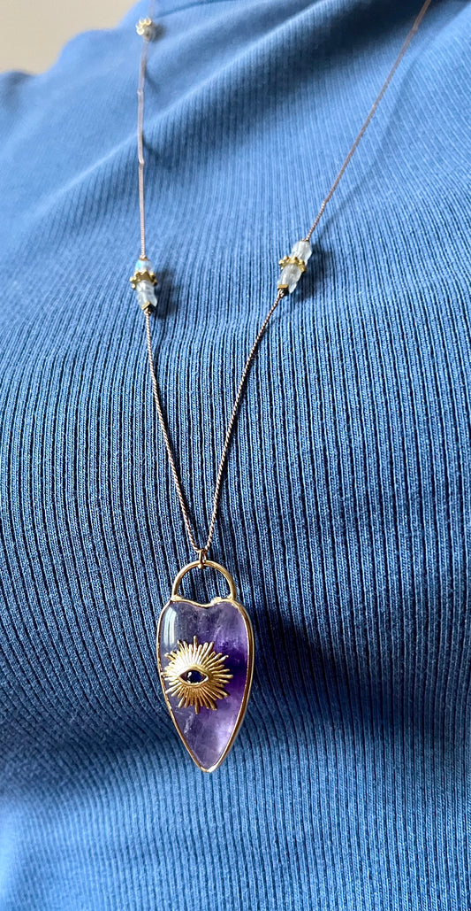 Collier sautoir cœur Améthyste