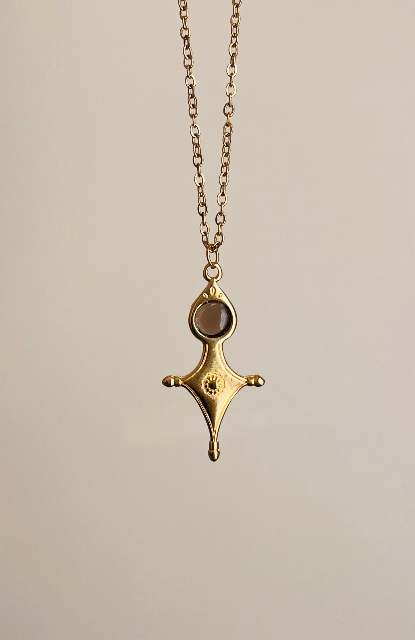 Collier Talisman Croix Touareg Quartz fumé