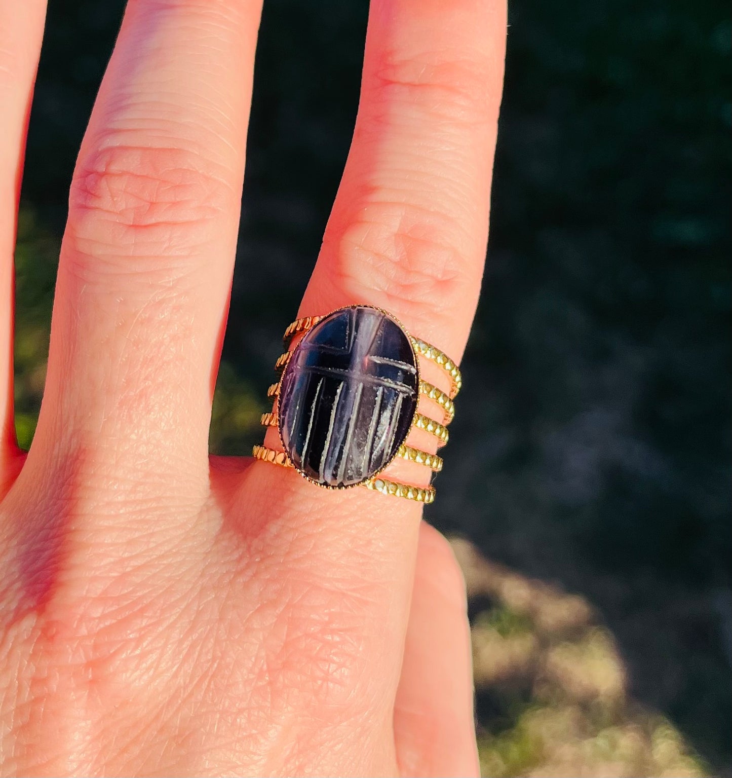 Bague amulette scarabée Fluorite