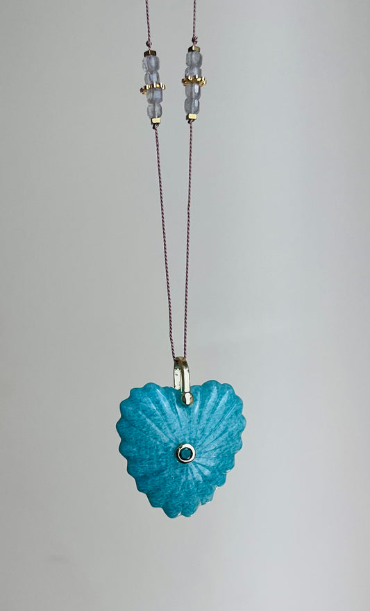 Collier sautoir cœur Amazonite