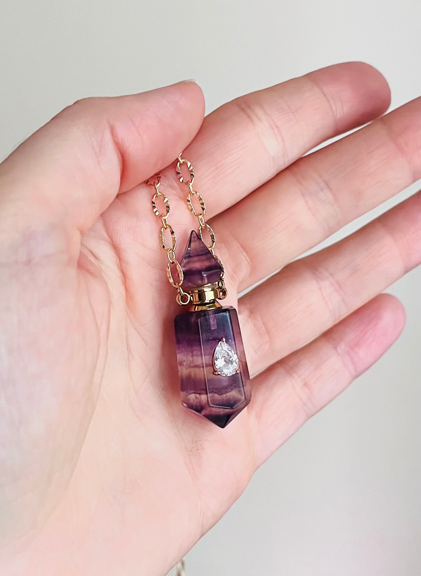 Collier sautoir fiole talisman Amétrine
