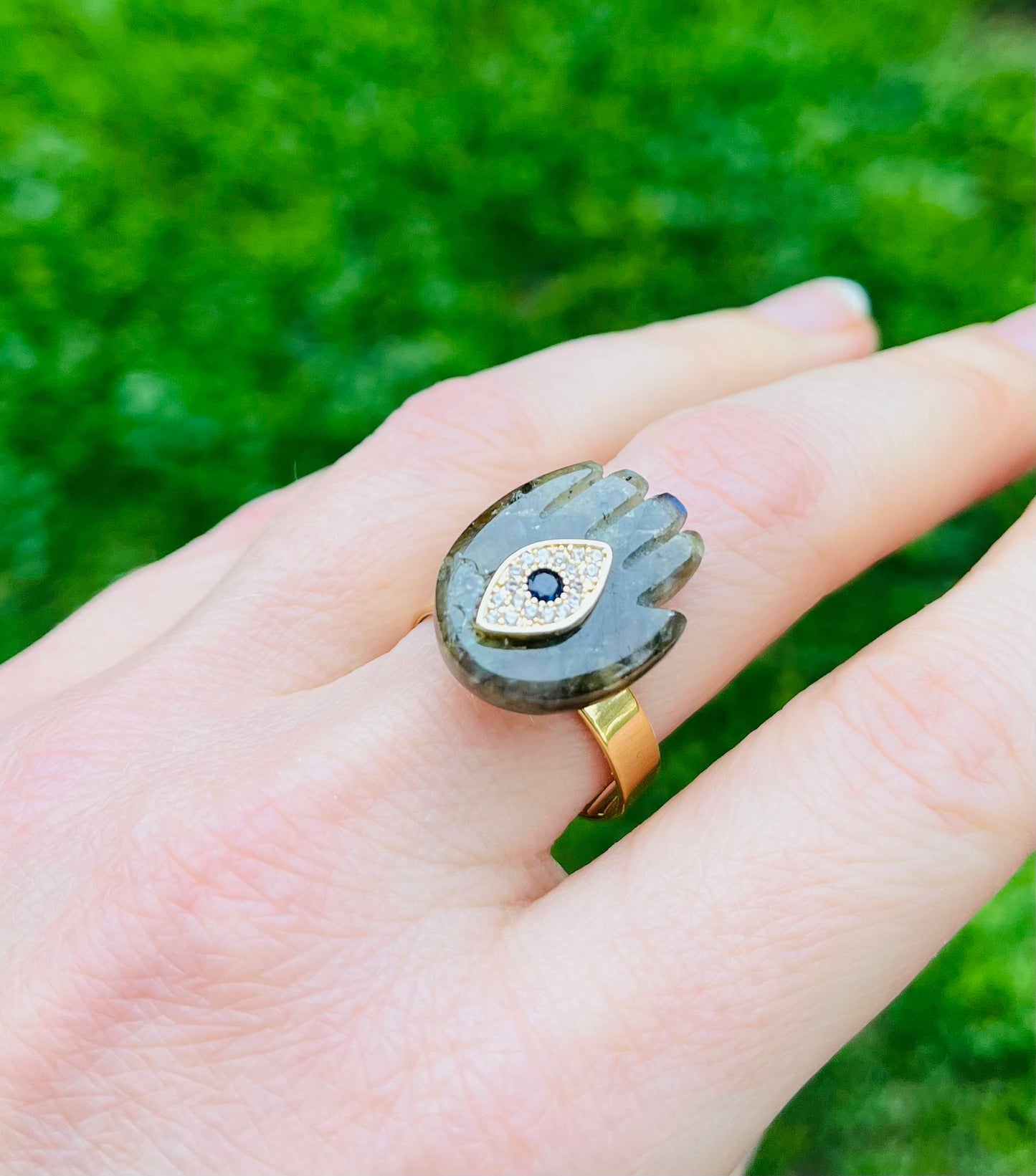 Bague main protectrice Labradorite