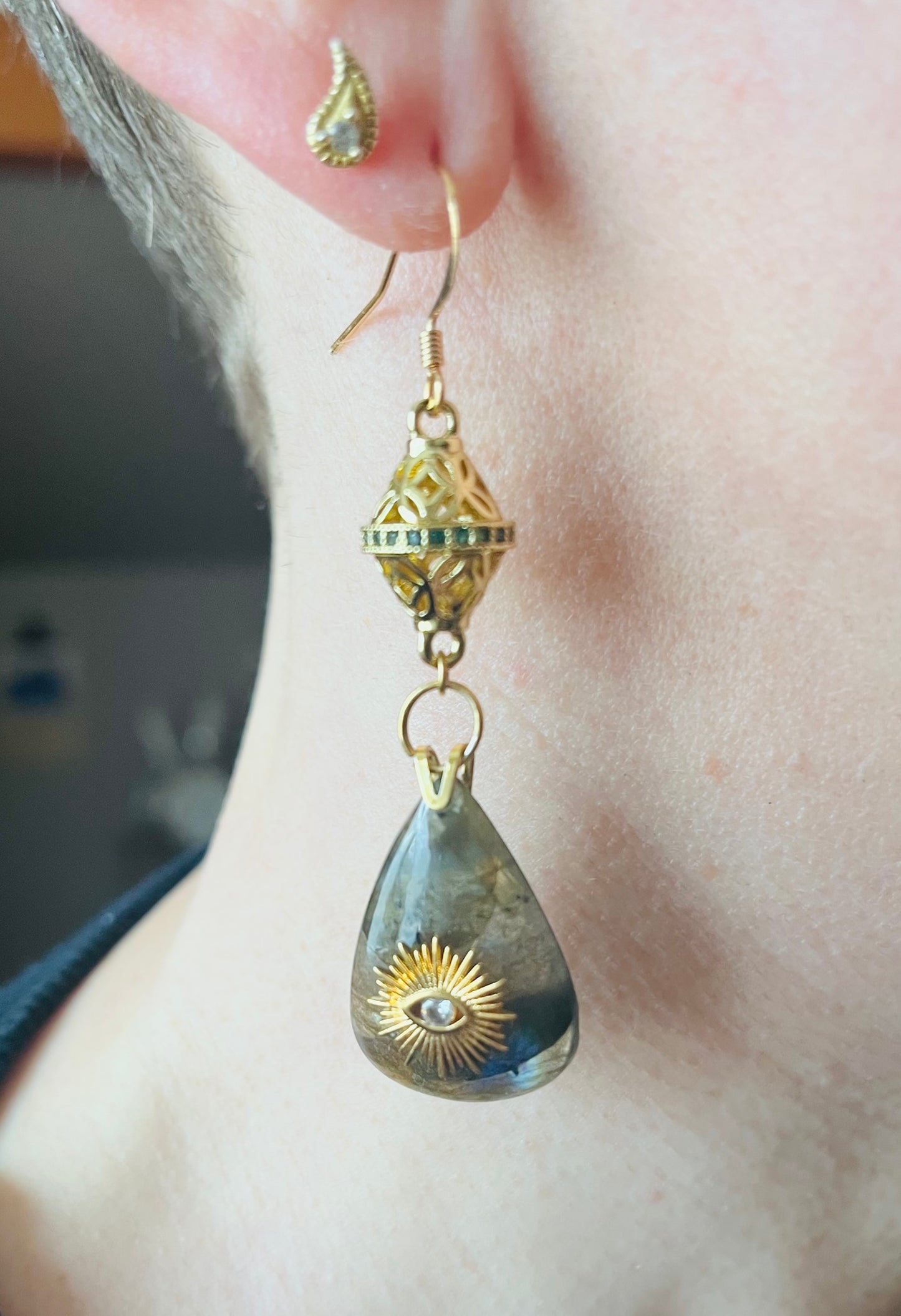 Labradorite teardrop talisman single earring