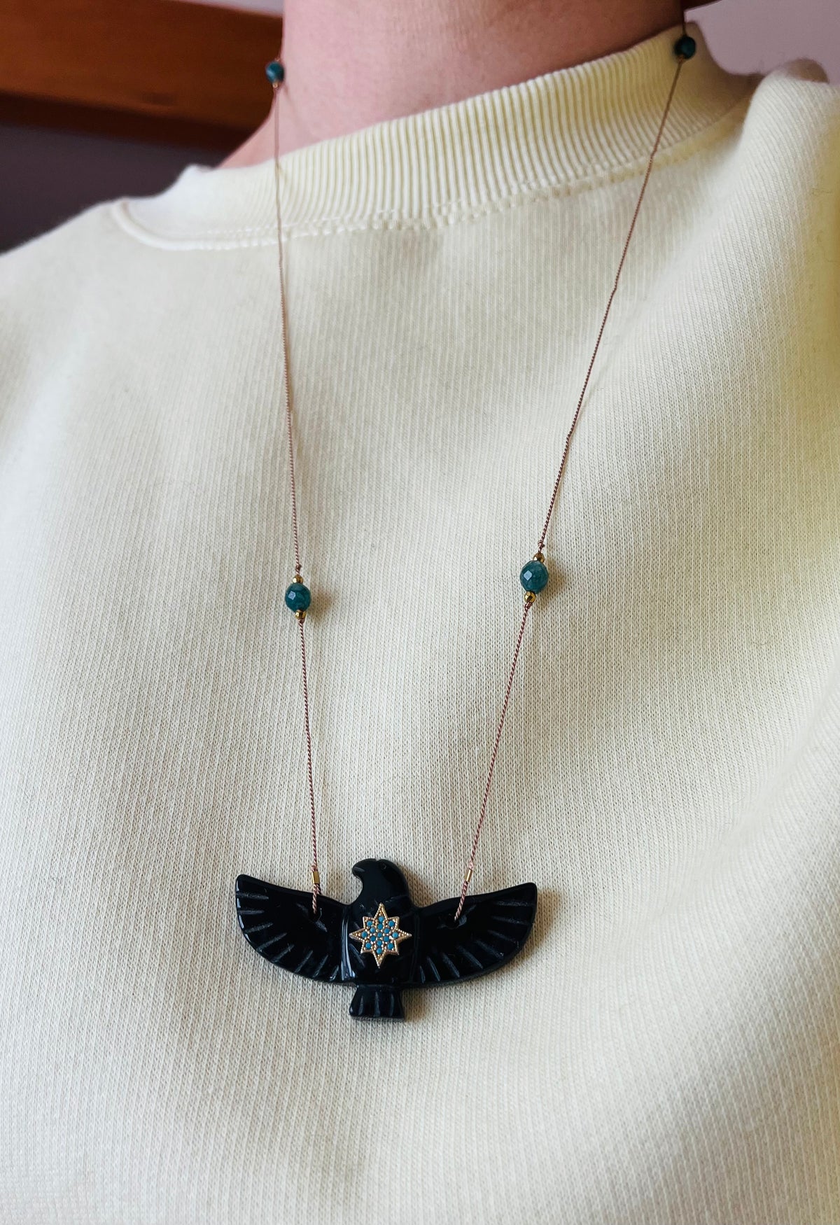 Collier sautoir phœnix Onyx noir