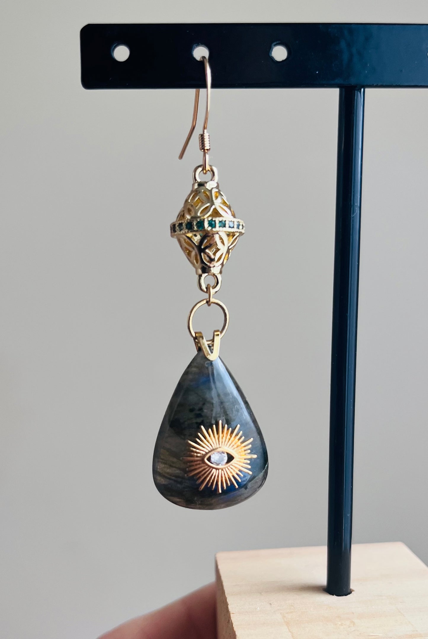 Labradorite teardrop talisman single earring