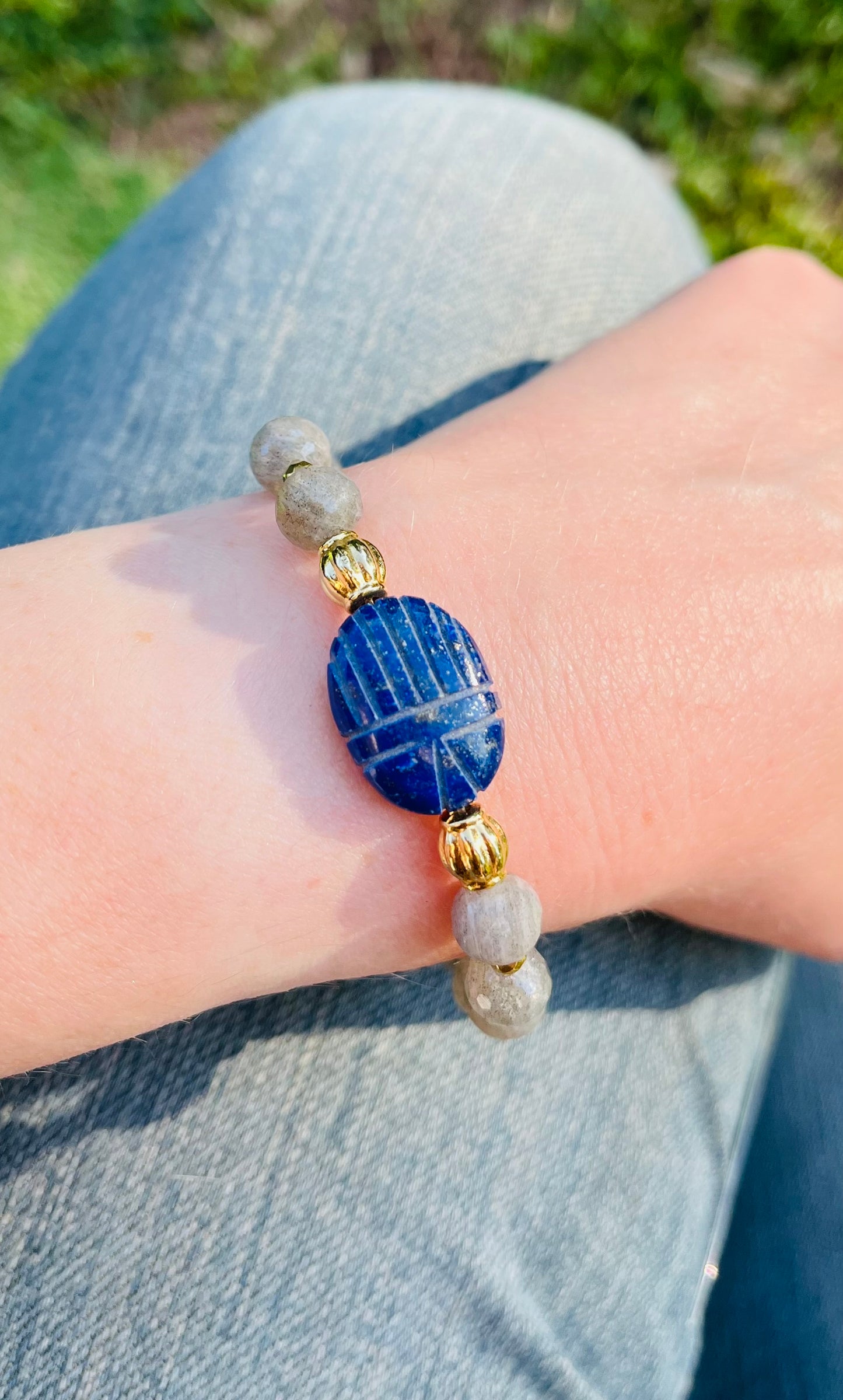 Bracelet talisman scarabée Lapis-Lazuli et Labradorite