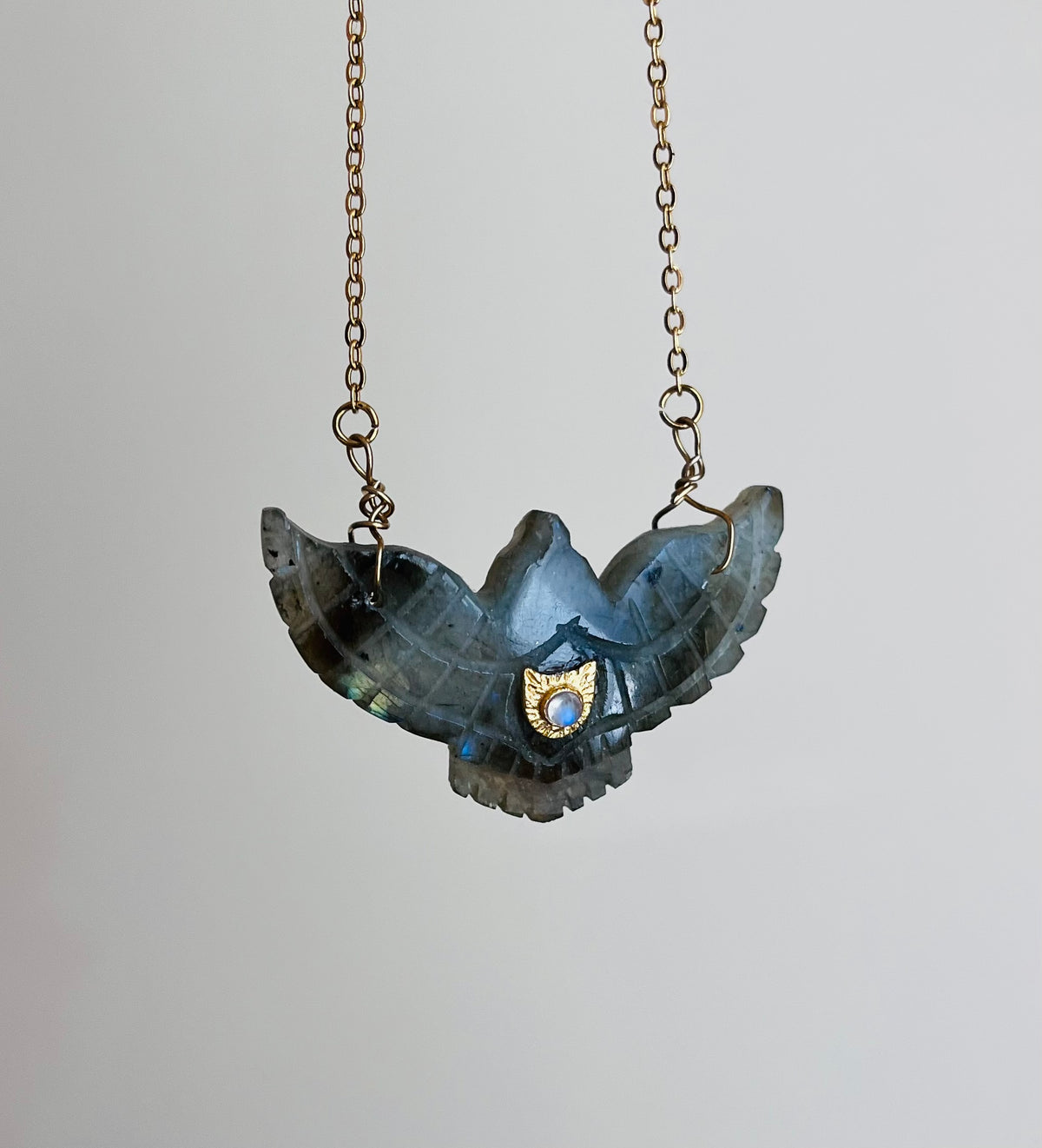 Collier Sautoir grigri phœnix Labradorite