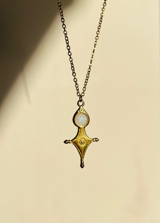Collier Talisman Croix Touareg Pierre de Lune