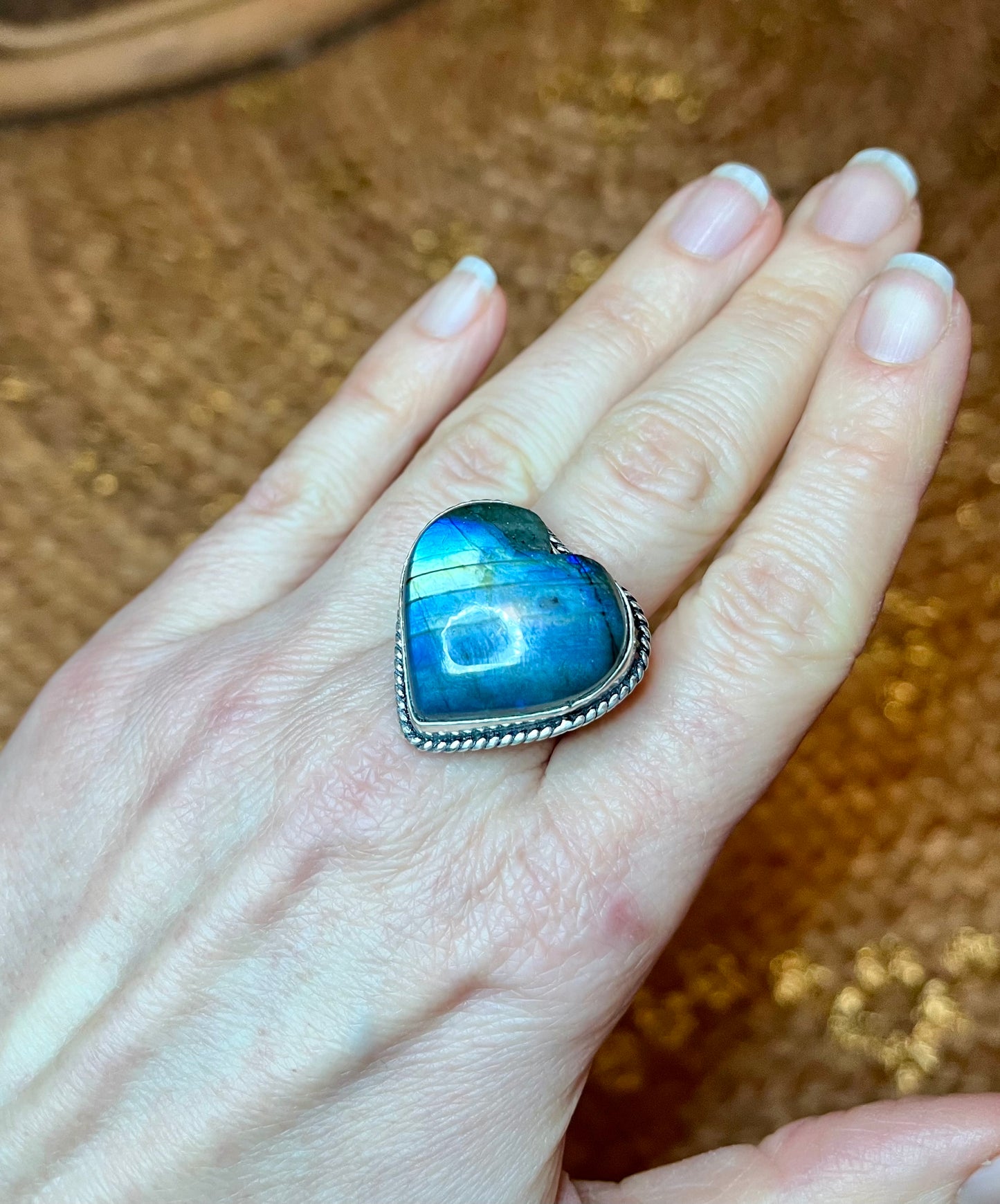 Bague coeur Labradorite et argent 925