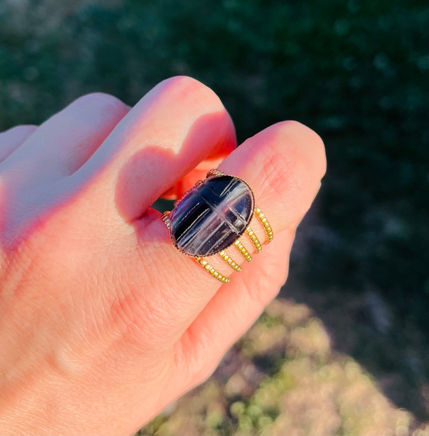 Bague amulette scarabée Fluorite