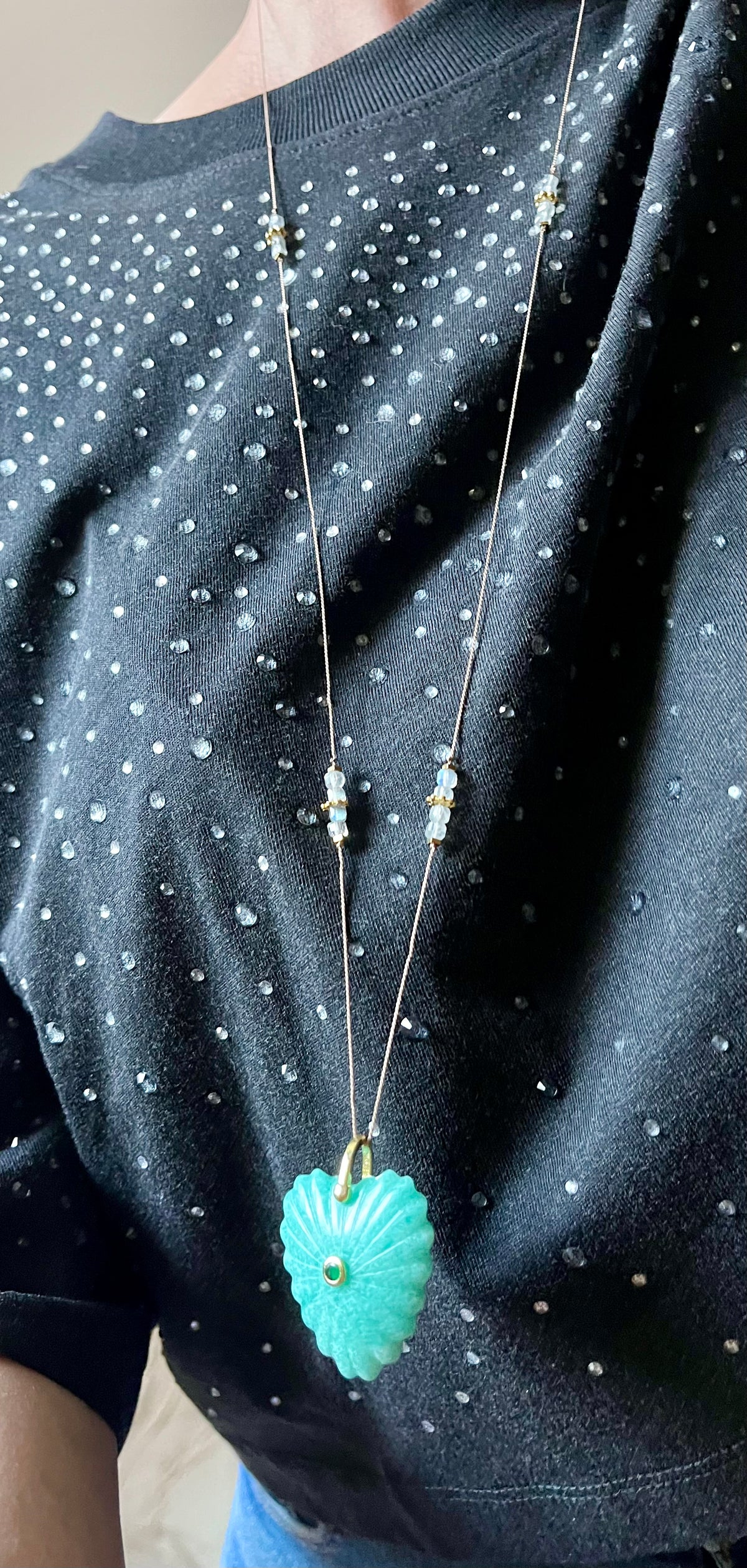 Collier sautoir cœur Amazonite