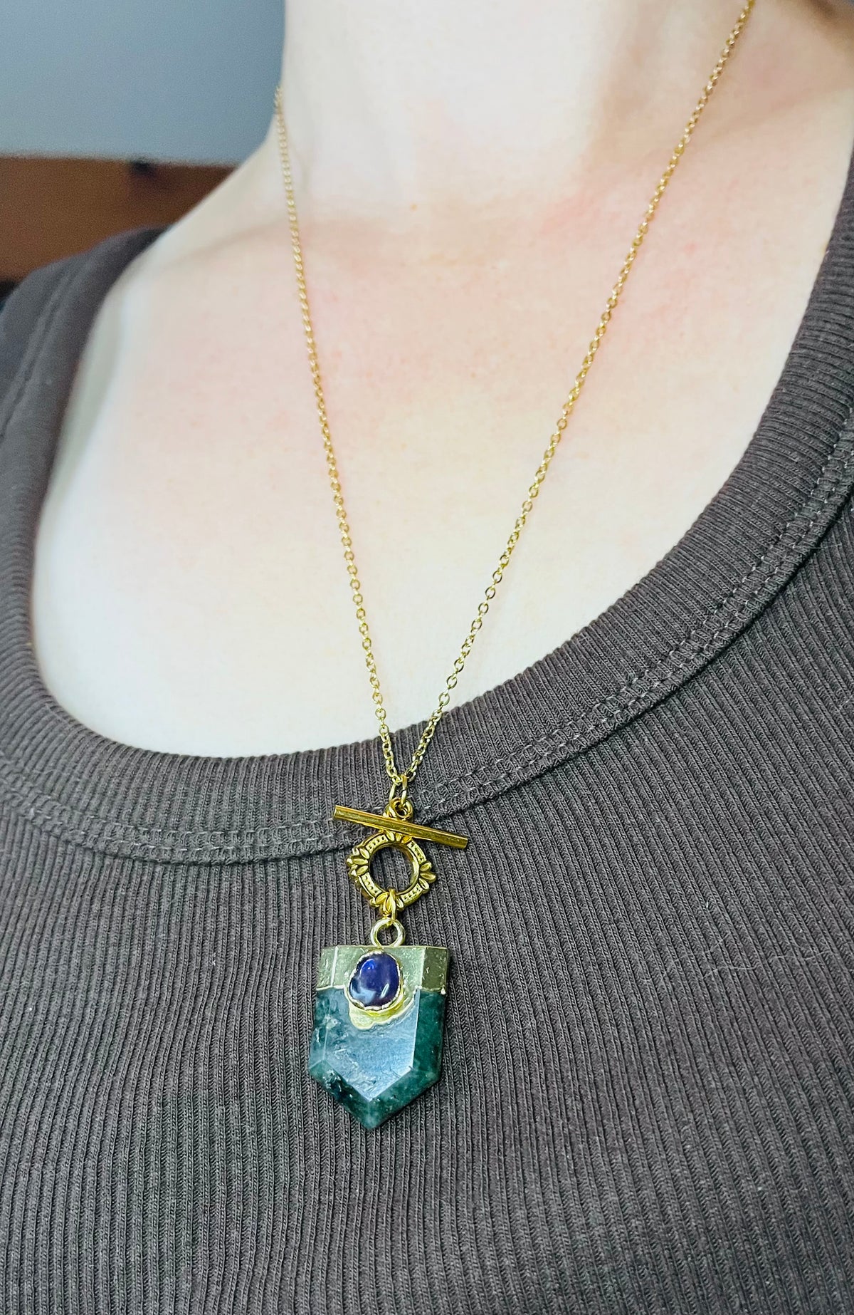 Collier sautoir talisman Labradorite et Améthyste