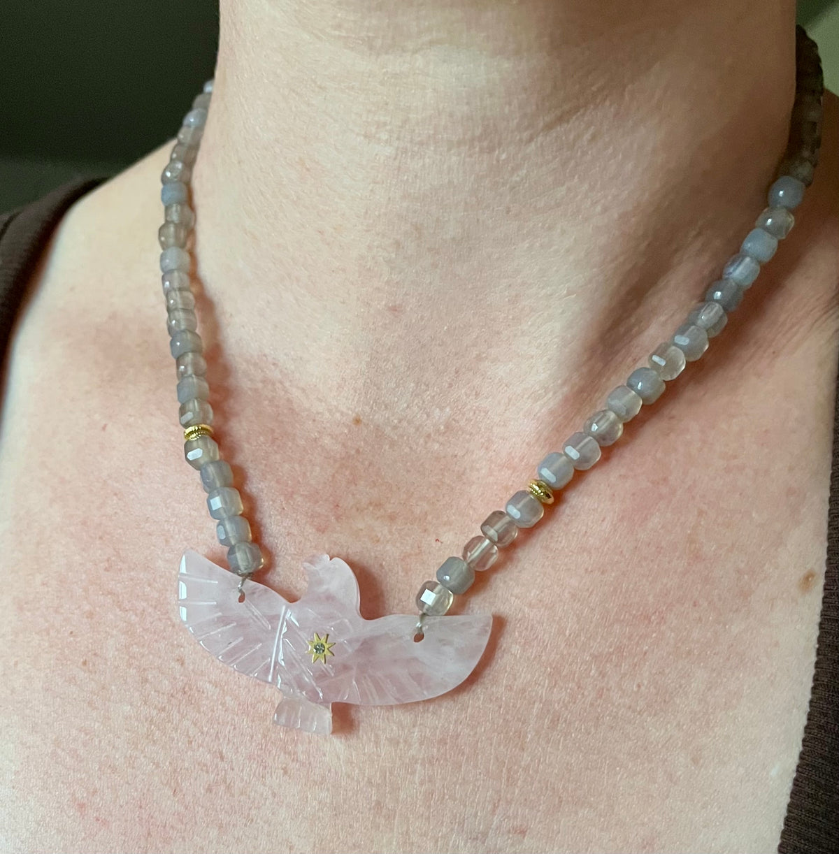 Collier phœnix Quartz rose et Labradorite