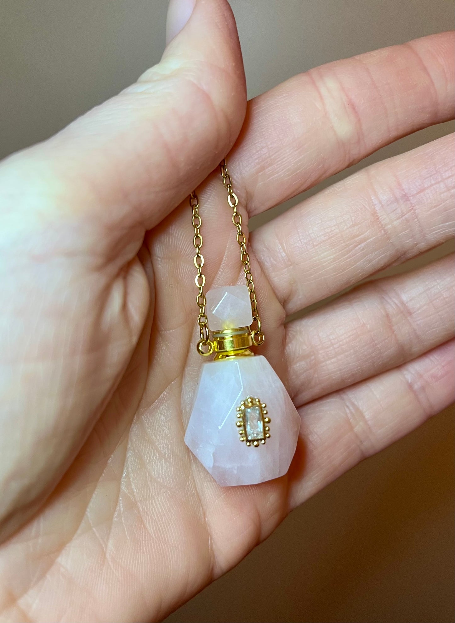 Collier fiole Quartz rose