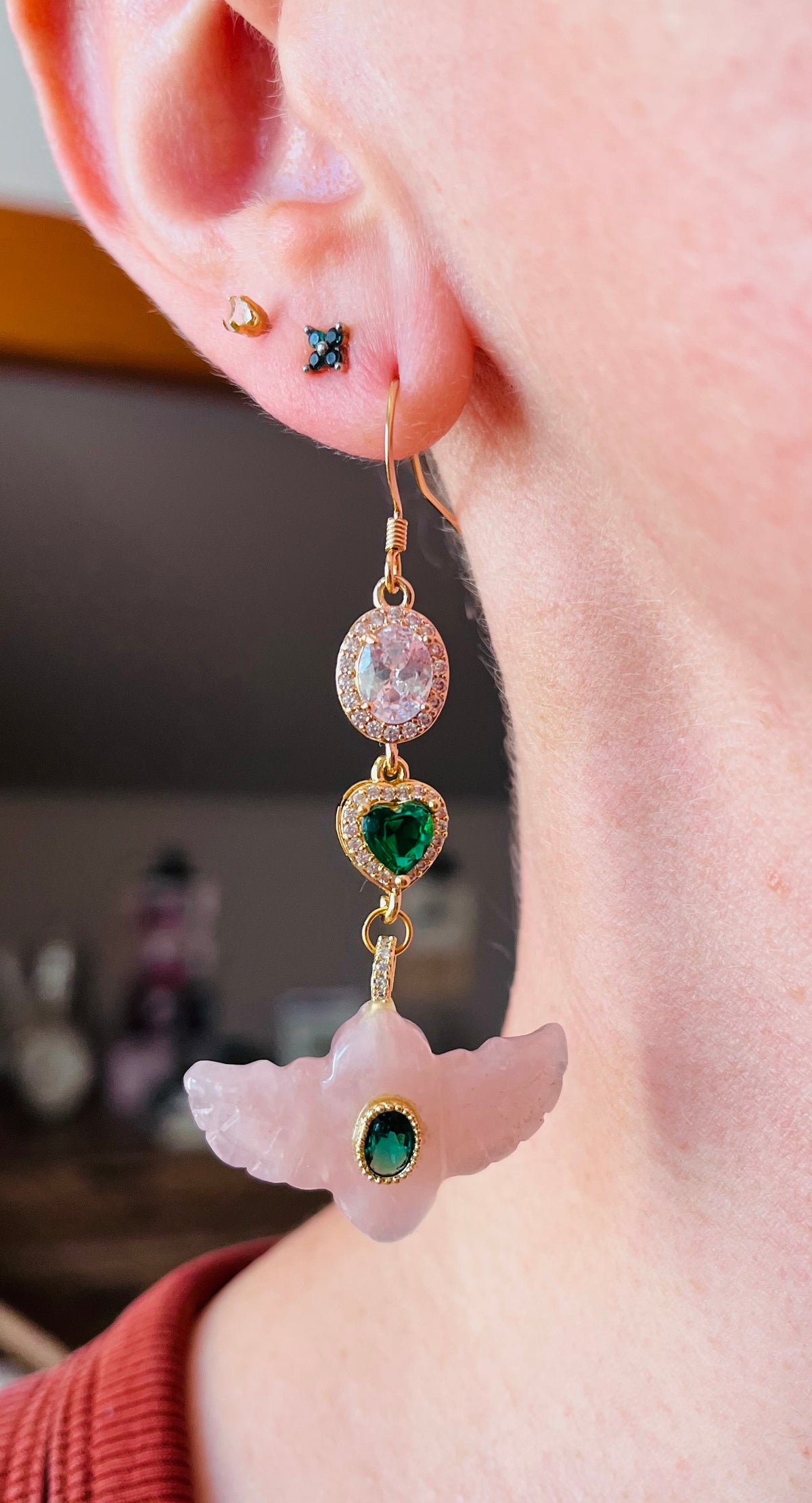 Mono boucle amulette Quartz rose
