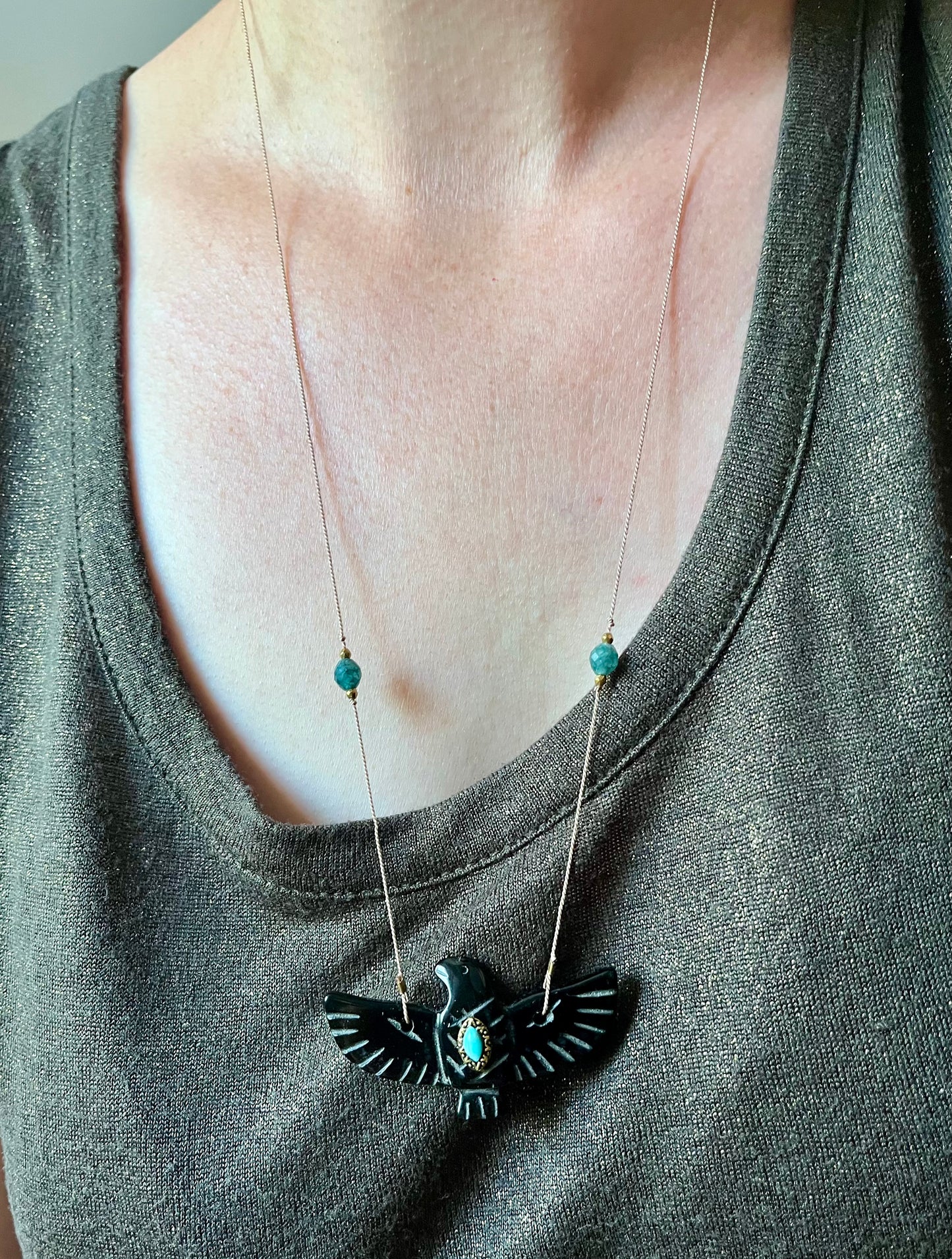Collier sautoir phœnix Onyx noir