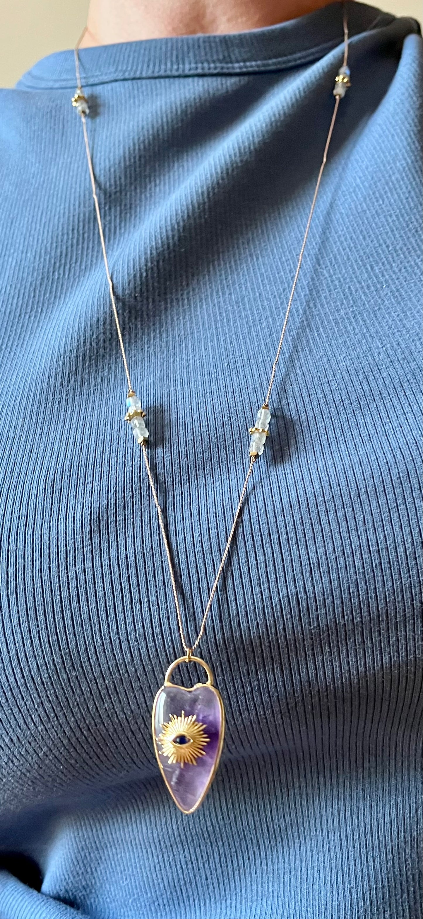 Collier sautoir cœur Améthyste