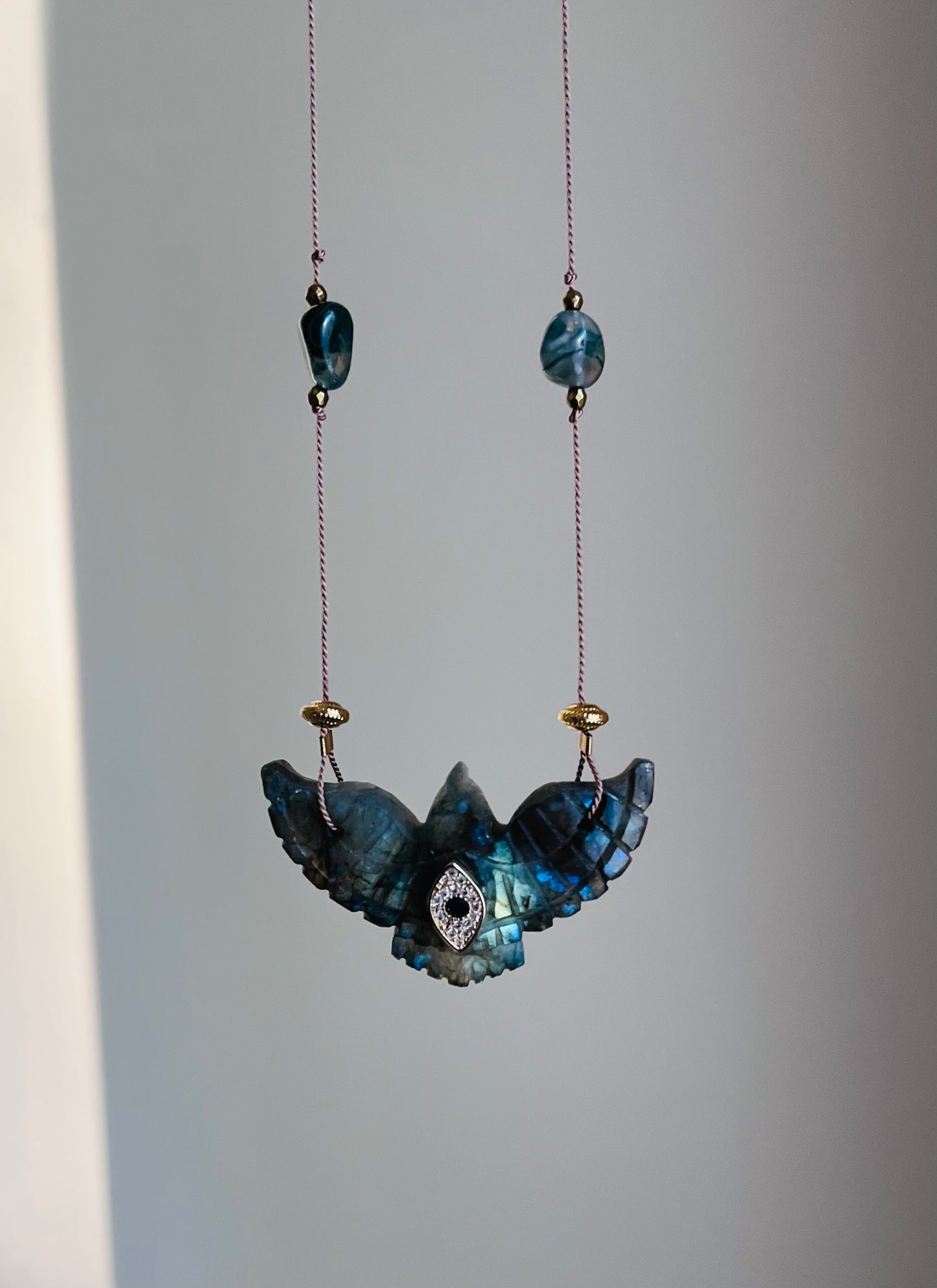 Sautoir phœnix Labradorite et Agate mousse