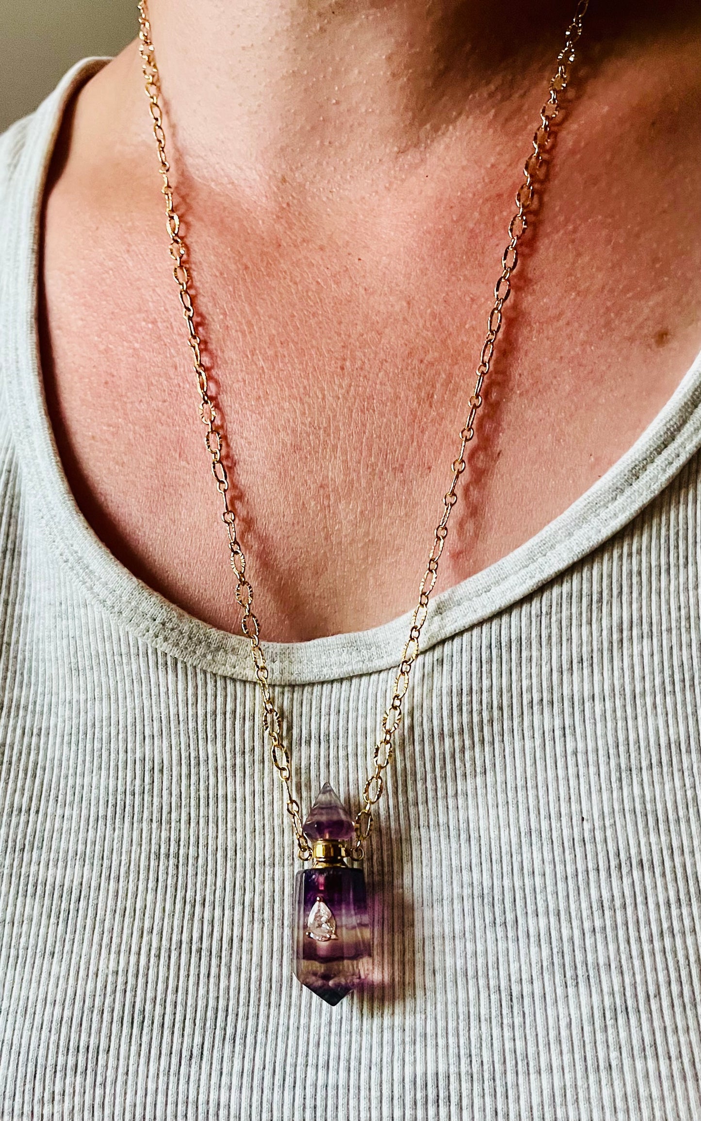 Collier sautoir fiole talisman Amétrine