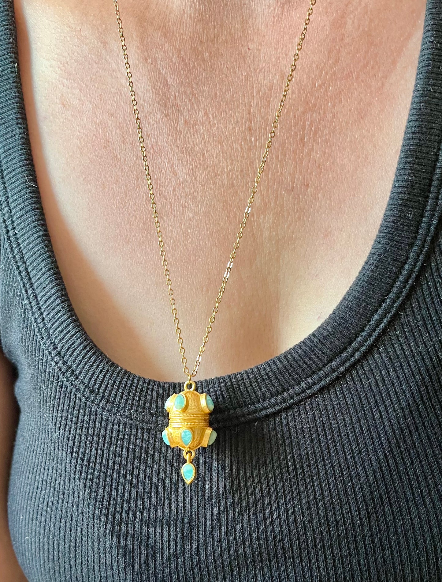Collier sautoir talisman ethnique Amazonite