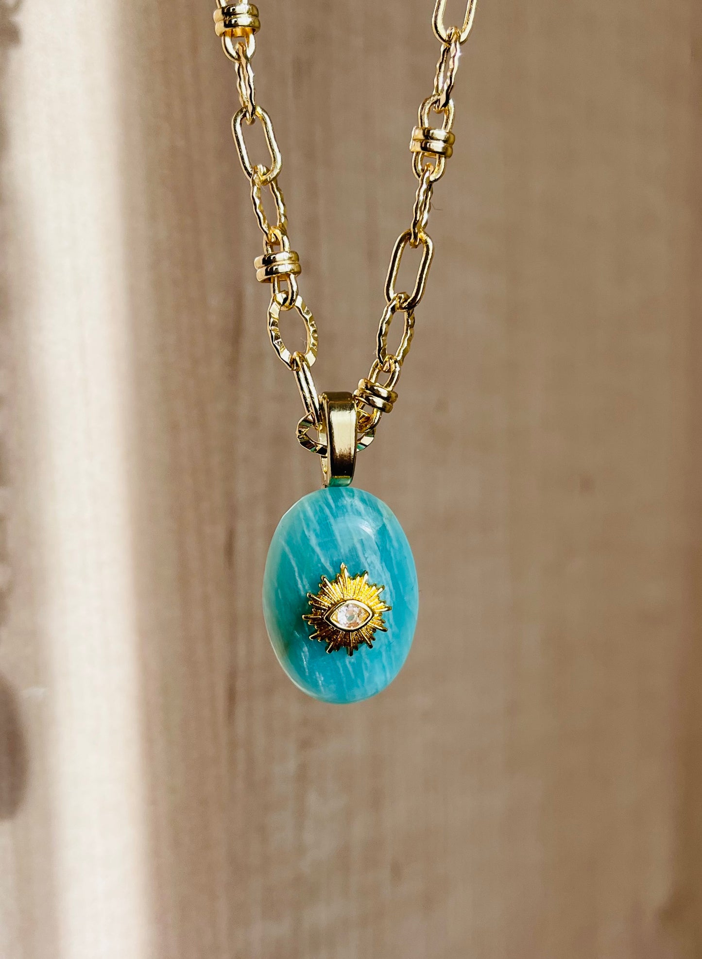 Collier amulette Amazonite zébrée