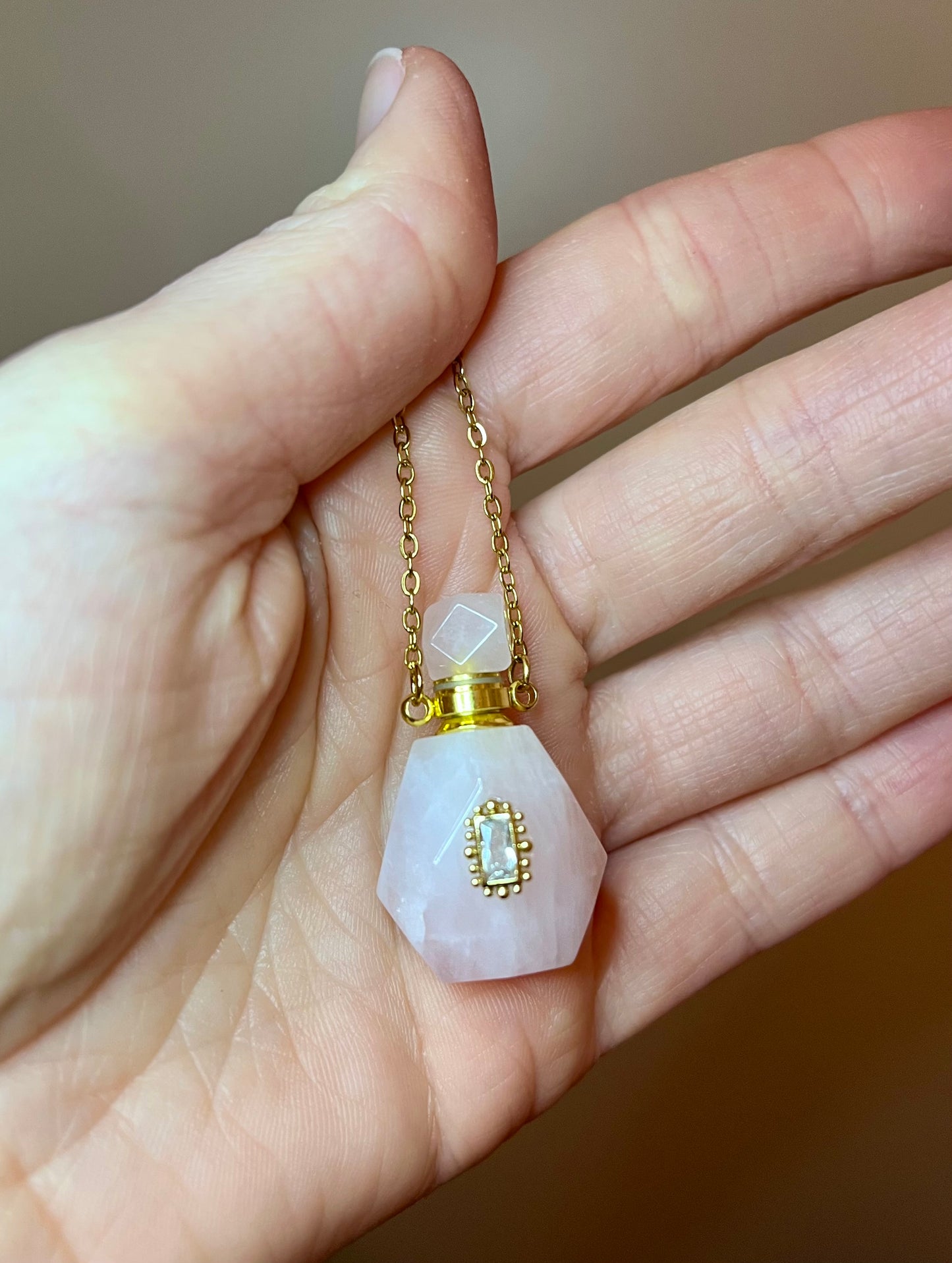 Collier fiole Quartz rose