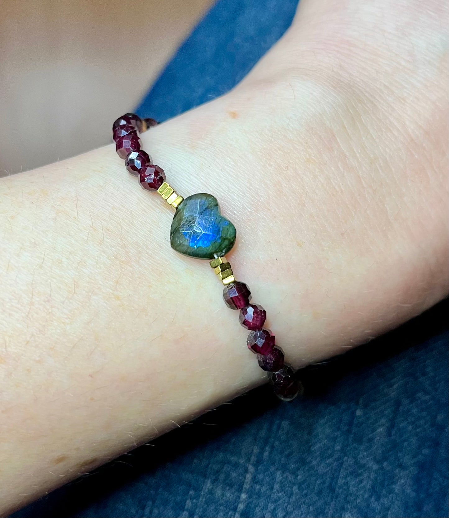 Bracelet cœur Labradorite et Grenat
