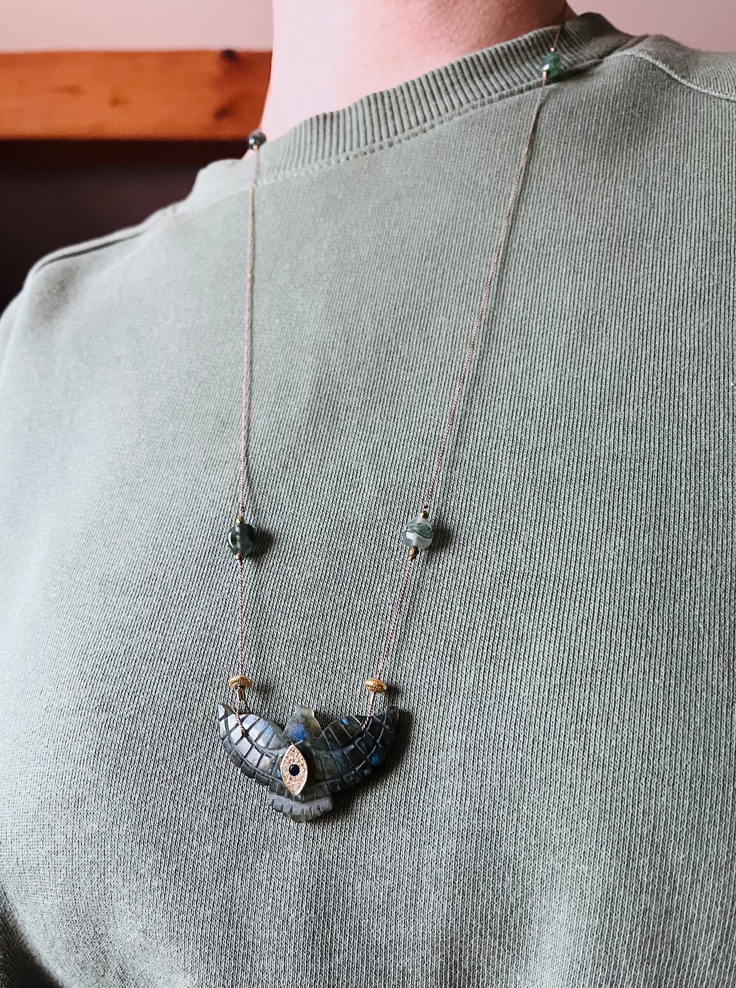 Sautoir phœnix Labradorite et Agate mousse