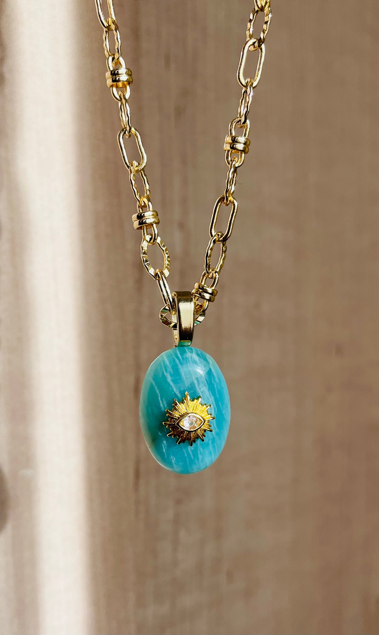 Collier amulette Amazonite zébrée