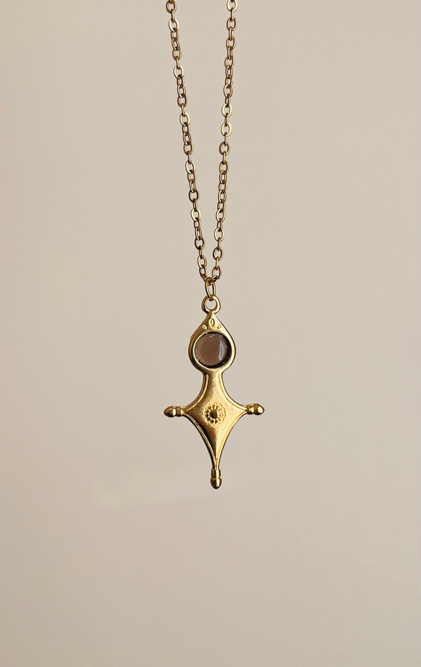Collier Talisman Croix Touareg Quartz fumé