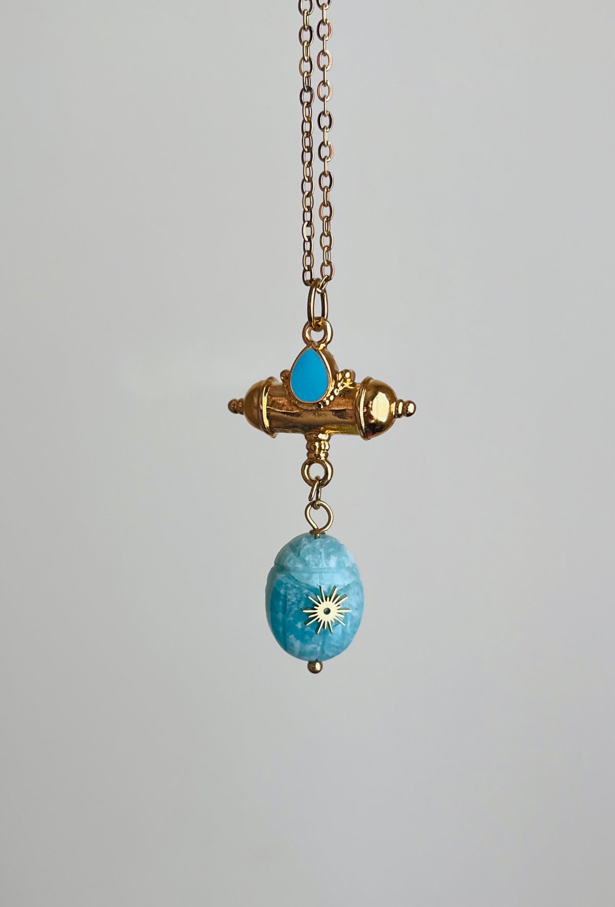 Collier sautoir talisman scarabée Amazonite