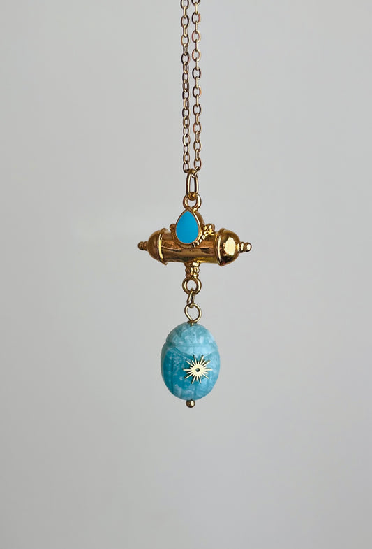 Collier sautoir talisman scarabée Amazonite