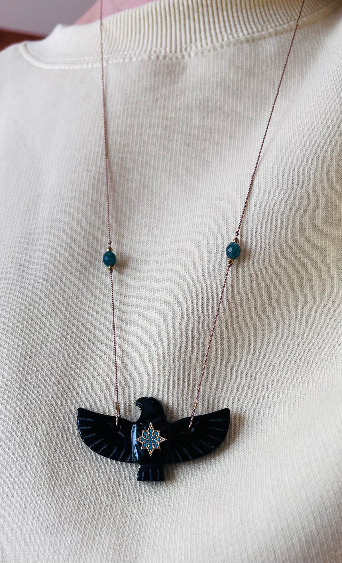 Collier sautoir phœnix Onyx noir