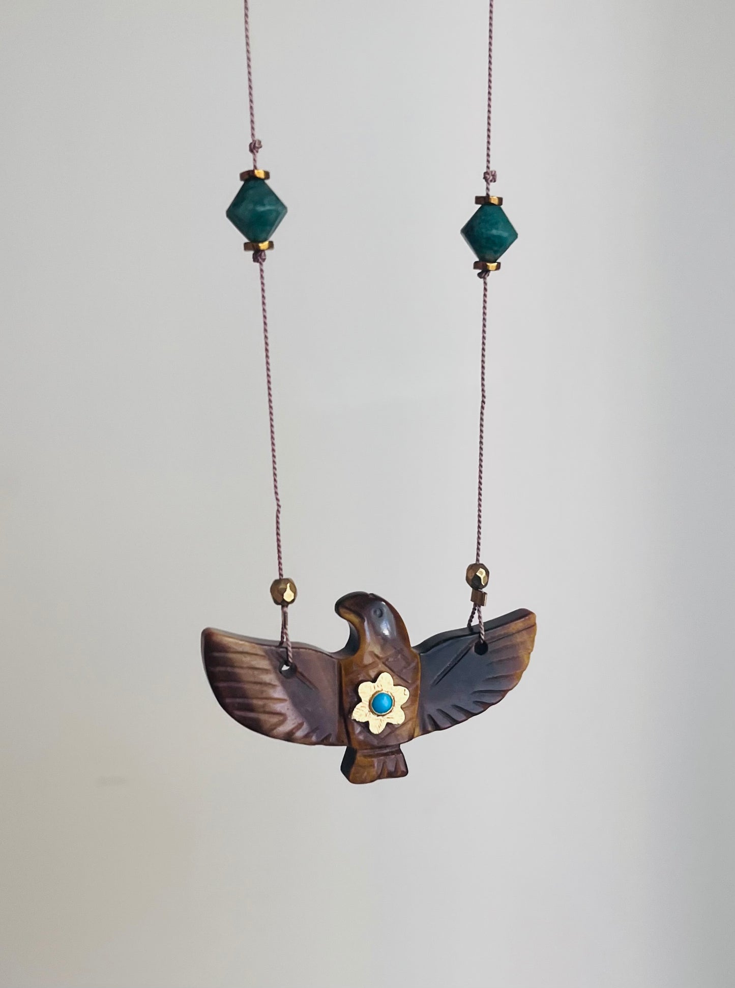 Collier Sautoir phœnix Œil de Tigre et Jade