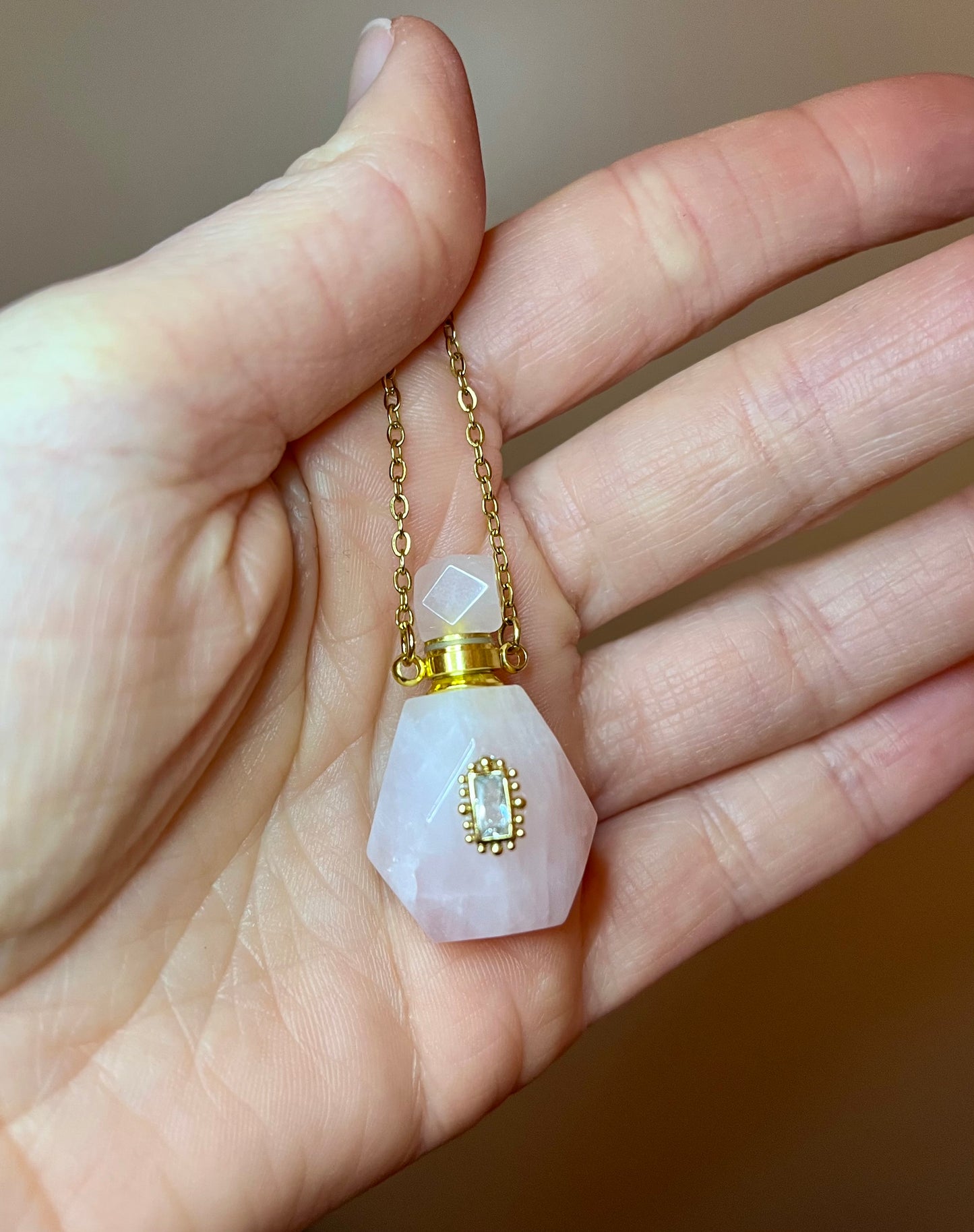 Collier fiole Quartz rose
