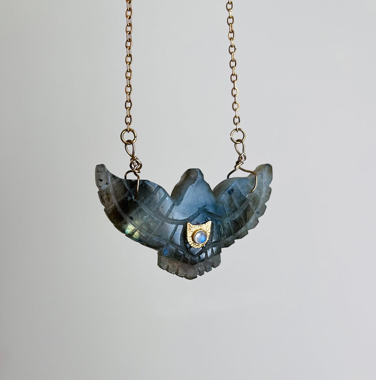 Collier Sautoir grigri phœnix Labradorite