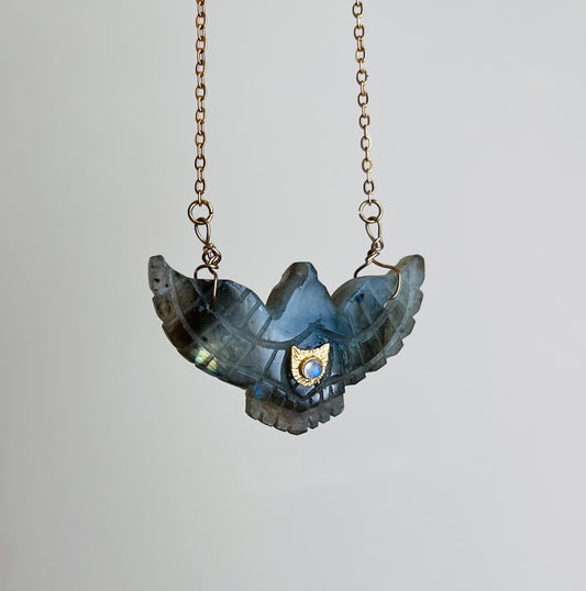 Collier Sautoir grigri phœnix Labradorite