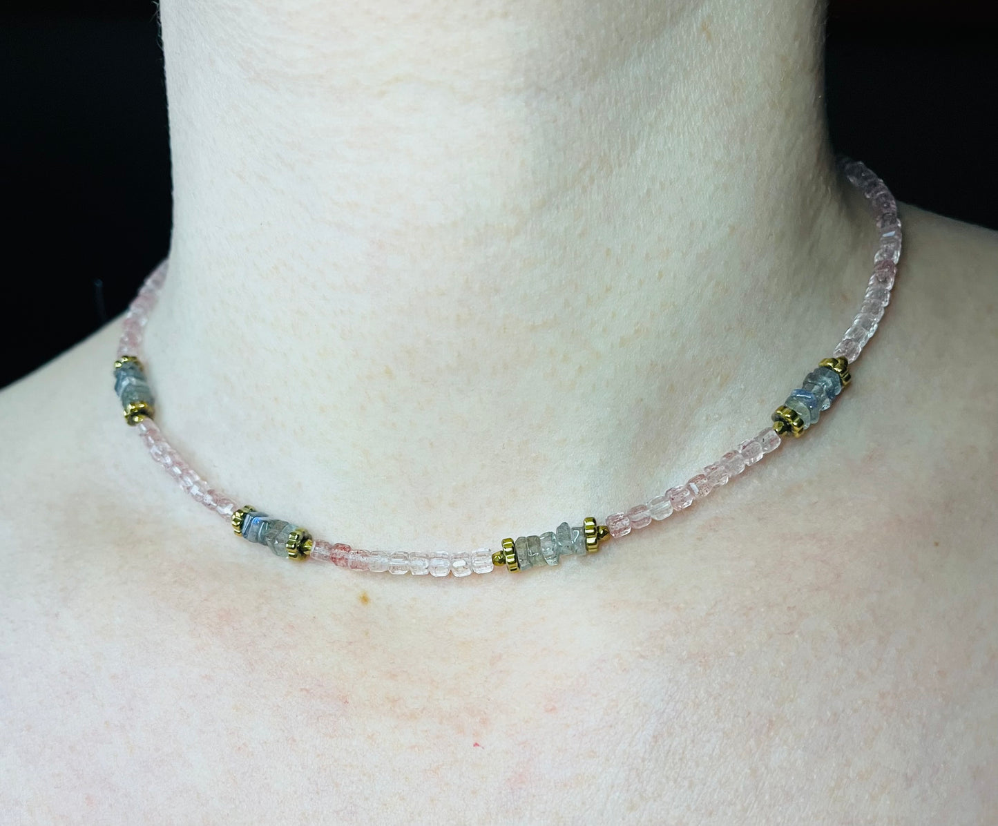 Collier Quartz fraise et Labradorite