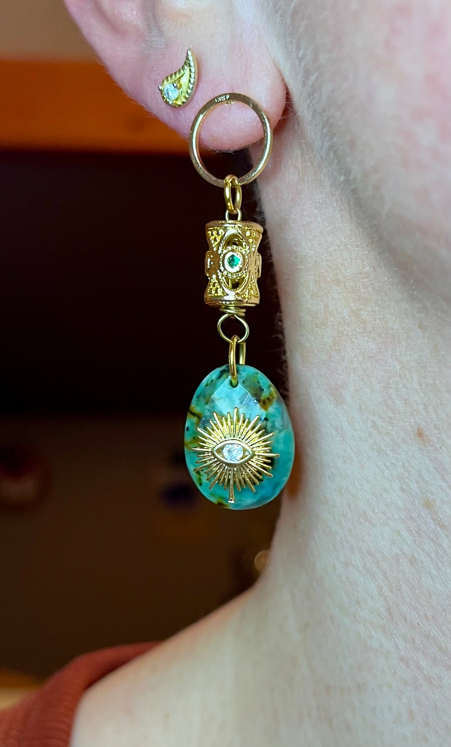 Mono boucle talisman Turquoise Africaine