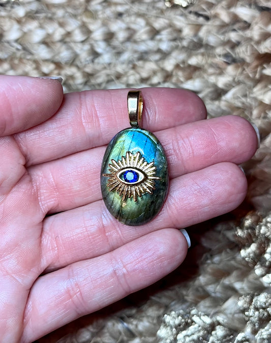 Pendentif amulette oeil protecteur Labradorite