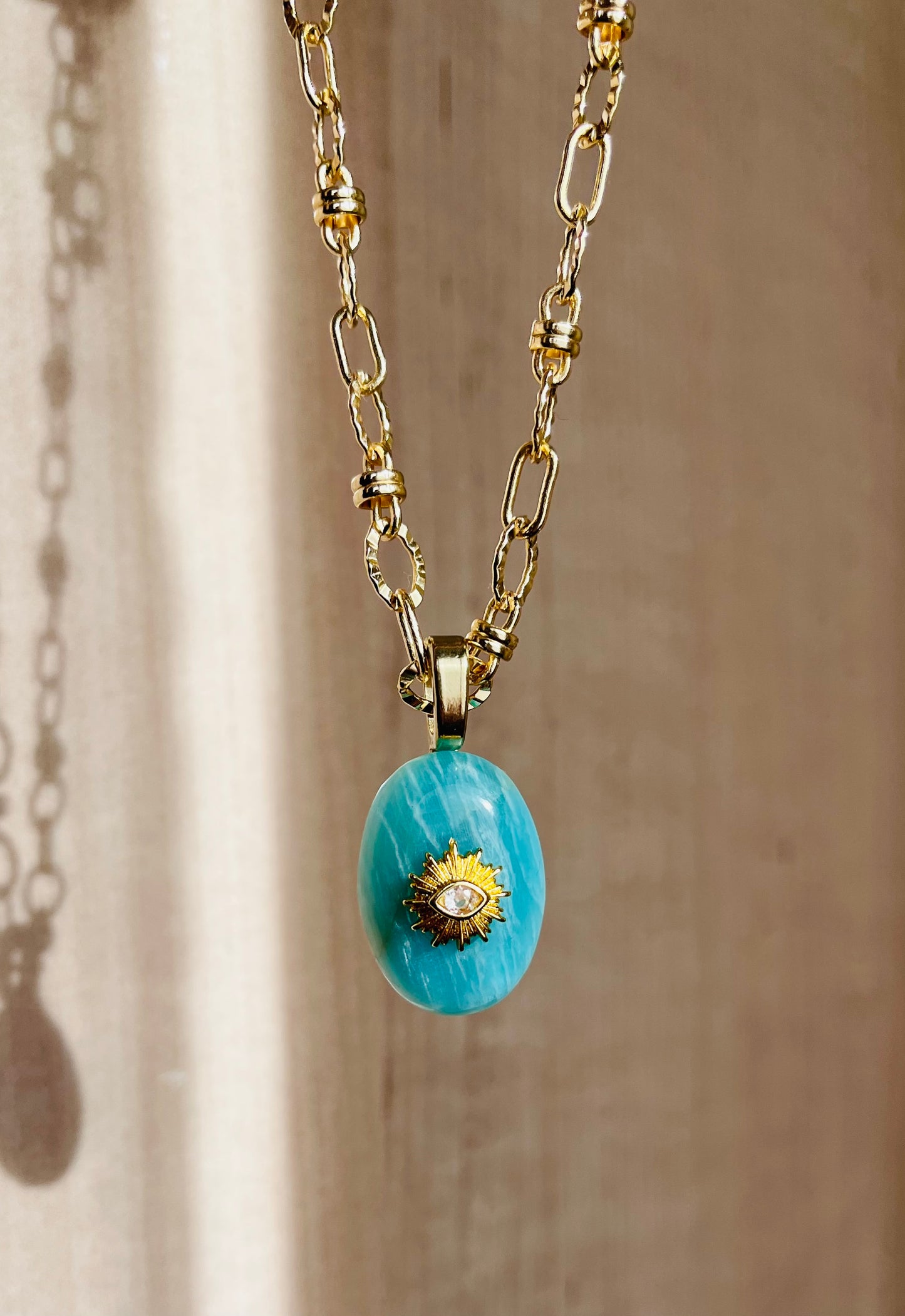 Collier amulette Amazonite zébrée